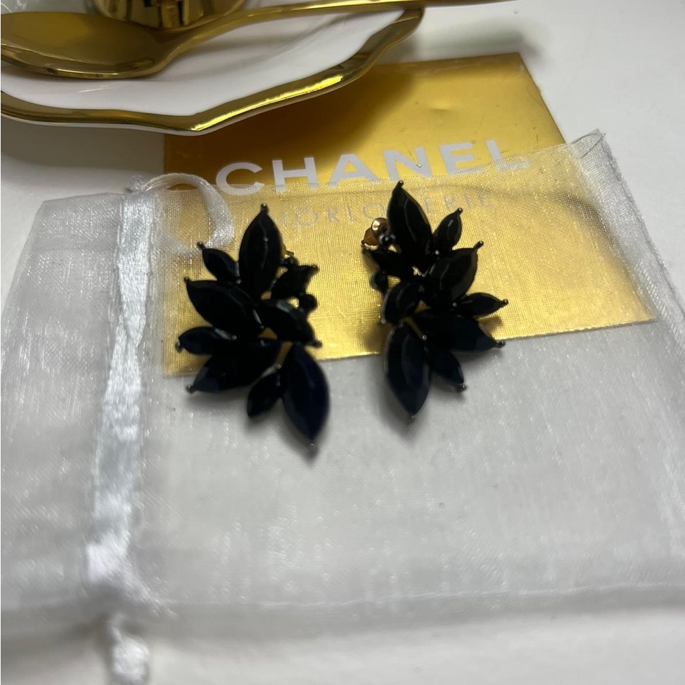 Black Geometric Floral Statement Earrings